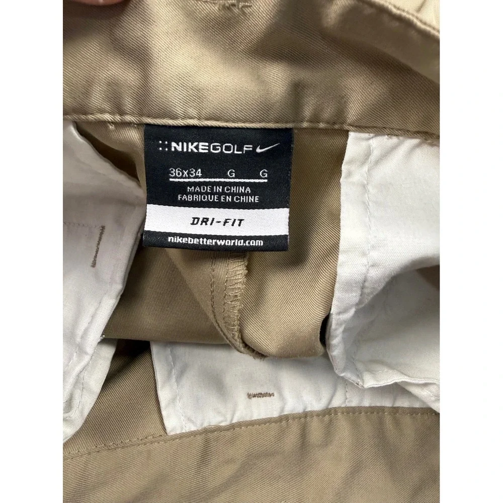 Nike Golf Dri-FIT Pants Mens 36x34 Khaki Tan Flat Front Performance Slacks